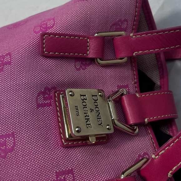 Vintage Dooney Bourke North South bright pink logo bucket bag leather trim EUC - Picture 4 of 14